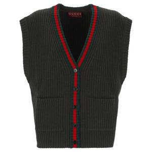 구찌 리브 니트 브이넥 울 조끼  834023 XKEX63036 PINE GREEN M