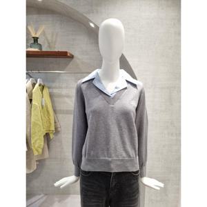 페이지플린  (F5CKN008) 셔츠 카라 배색 자수 긴팔 니트