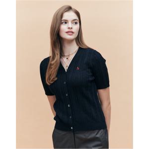 헤지스 여성 25SS 리사이클 폴리 혼방 반소매 가디건 네이비 HSSW5BC35N2