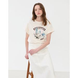 질스튜어트 뉴욕 여성 25SS 크림 로고프린트 코튼 반팔티셔츠 JSTS5B500CR