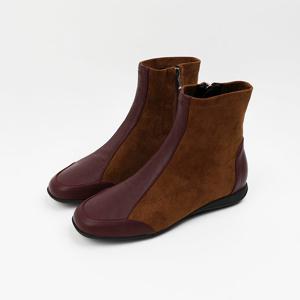 [신난다슈]여성 앵클부츠 2cm 발편한 여자 숏 스판 플랫 앵글 부츠 스웨이드 BL255008카멜