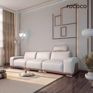 로코코 바젤 카우 천연면피가죽 4인 소파