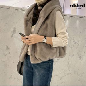 페미닌 윈터 후드넥 버튼업 퍼 베스트 (WIADVT023)