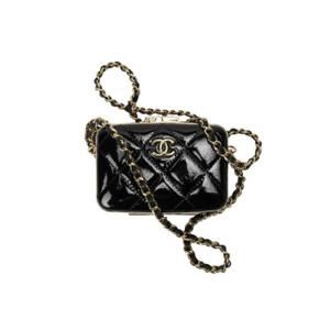샤넬 체인 스몰 박스 페이턴트 카프스킨   골드 메탈 블랙 AP2242-B05910-94305