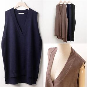 [강물처럼]빅사이즈 브이 박시 니트 조끼 RMw120 롱 트임 베스트