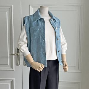 샵앤) 여성 카라넥 포켓 레이어드 조끼 DGB-WVS-3634-블루