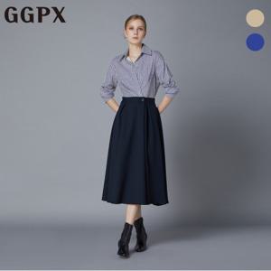 [GGPX] 스트라이프 배색 핀턱 플레어 롱 원피스 (GO8OP180F)