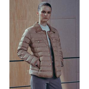 헤지스 여성 24FW 구스다운 베이지 코듀로이 배색 숏 경량다운 자켓 HSJU4D781I2