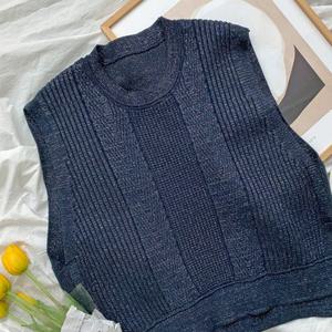 샵앤) 여성 라운드넥 루즈 핏 레이어드 언발 니트 조끼 BONG-WVS-4187-네이비