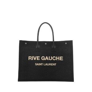 SAINT LAURENT 블랙 라피아 amp 캔버스 리브 고슈 쇼핑백 5094152M21E 1050