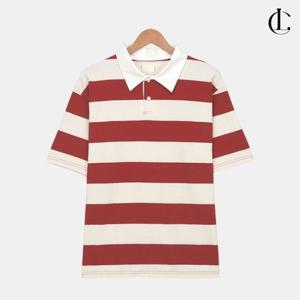 엘케이트 여성 럭비티 카라 반팔티 스트라이프 루즈핏 여름 면 티셔츠 LRAT023