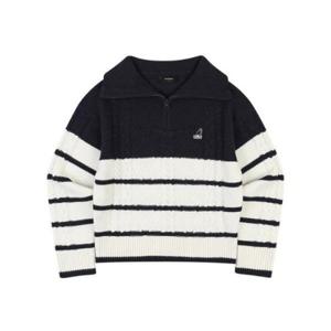 M 캉골긴팔티 CQK KPFW-KN18750NV 우먼스 스트라이프 하프집 스웨터 1875 네이비