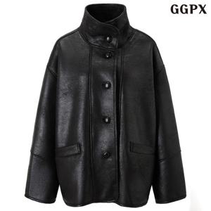 GGPX 빈티지 레더 오버핏 하이넥 자켓 (GPDJK010D)