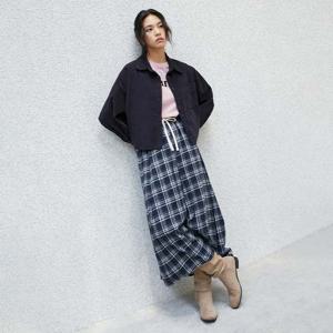 [랩]겉기모 체크 주름 롱 밴딩스커트(AR4WSB20)