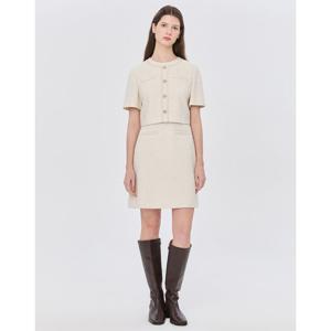 질스튜어트 뉴욕 여성 25SS 크림 체크 코튼혼방 반팔 트위드 미니 원피스 JSDR5B251CR