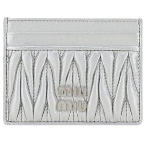 미우미우 로고 마틀라세 레더 카드홀더 실버 카드 지갑 5MC076 2FPP F0118