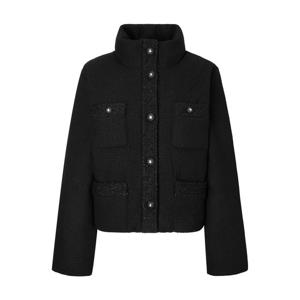 질스튜어트 뉴욕 여성 25FW 블랙 하이넥 트위드 구스다운 로고 버튼 포켓 숏 패딩 점퍼 JSJU5D160BK