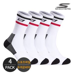 스케쳐스 남성 스포츠파일 투라인 배색 크루삭스 4P_WHBK