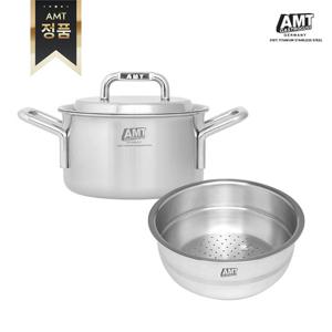 AMT 316Ti스텐 2종 세트(24cm 샤프 양수 냄비, 24cm 찜기) + 사은품 칩스 머그 380ml (CH008)