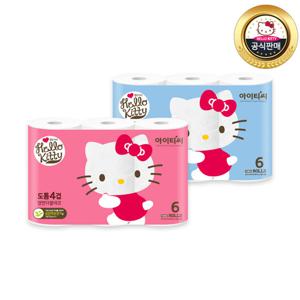 헬로키티 도톰 4겹 6롤 화장지 (25M 6롤X2팩) 총 12롤