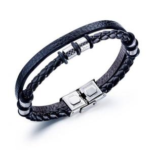 에르모사제이 맨즈 MW007 써지컬 스틸 로프 가죽 남성 남자 팔찌