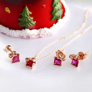 [비앤비골드] 18K 리본선물상자 루비세트(귀걸이목걸이)NPS29467