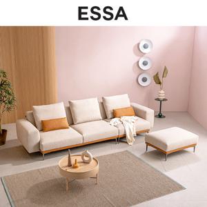 [쿠션&상품권증정][에싸] 메리골드 4인 르브와 패브릭 소파+스툴(가죽콤비)