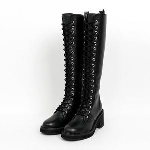 [신난다슈]롱부츠 레이스업 롱워커 6cm 스퀘어토 통굽 키높이 여성부츠 TMZ200664 블랙