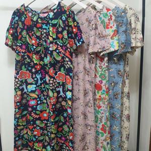 여성 화려한 반팔 꽃무늬 편한 빅사이즈 원피스 잠옷