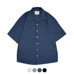 [유니어패럴]린넨 오픈카라 반팔 셔츠 네이비