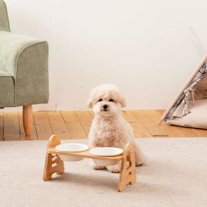 페스텝 강아지밥그릇 높이조절 (2구) 애견 물그릇 원목 식탁