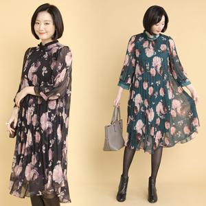 애비뉴투지 엄마옷 제시 플라워 플리츠 쉬폰 롱 원피스 O01241