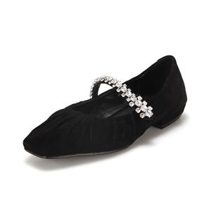 [바바라(슈즈)]스웨이드 보석스트랩 주름플랫_BBE531BK