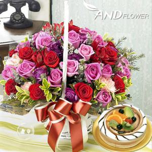 [전국꽃배달]오페라(레드핑크)+케익[꽃배달꽃바구니]