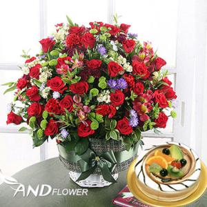 [전국꽃배달] Red Romantic+케익 [꽃배달 꽃바구니]