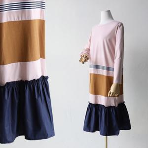 [유스타일팜]홈웨워/마트룩/편안한 스트라이프 허리배색 원피스 OH333