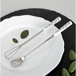 [골든벨]버터플라이 그레이 도자기 롱스푼+미니거품기