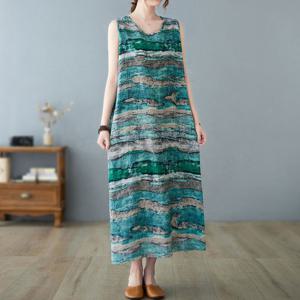 [쿠잉]빅사이즈 민소매 나시 롱 원피스 / 씨사이드 - 229093