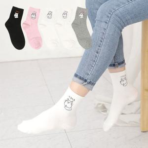 국산 여성 스마일 캣 양말 캐릭터 학생 발목 패션 중목