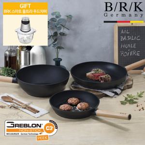[BRK] 노르딕우드 후라이팬 3종세트(24+28cm+웍28cm)+푸드 차퍼