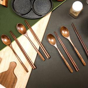 BUCK703 원목 옻칠 나무 수저 4인 세트