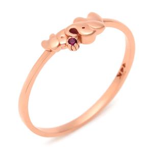 [비앤비골드] 14K 큐티 더블 코끼리 레드큐빅 반지 SRS31380