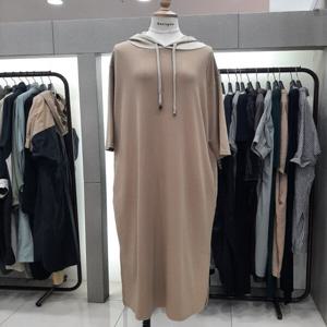 [보니스팍스]후드 우븐배색 저지 옆트임 롱 원피스AA38OP030