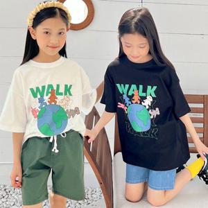 [제니]제니 JN 워크 티셔츠 여름 여아 주니어 면 라운드 반팔 티 반티 단체티