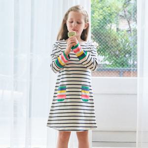 [미니도우]미니도우 봄 가을 레인보우 포켓 여아원피스 유아 아