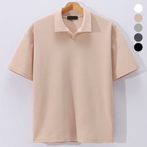 [후앙스] 오버핏 쿨링 오픈 카라 반팔 티셔츠 OSCT3055