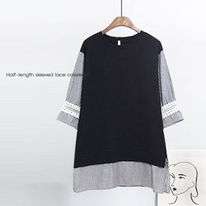 [해피통통] 빅사이즈 ST배색 7부소매 티 단가라 레이어드티 여성의류