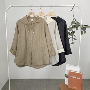 여자 캐주얼 후드 집업 무지 베이직 린넨 점퍼