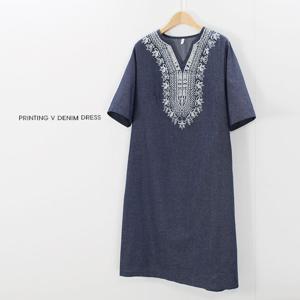 [해피통통] 브이넥 청원피스 캐주얼한 루즈핏 여성반팔원피스