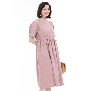 애비뉴투지 엄마옷 린넨 허리셔링 끈 여름 반팔 원피스 O06204